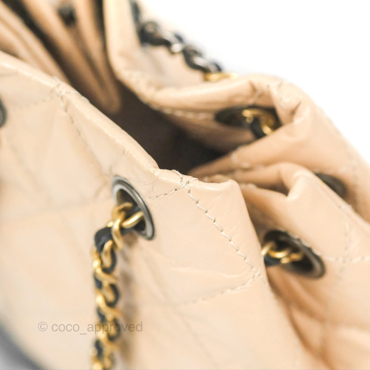 Chanel Small Gabrielle Backpack Beige Black Aged Calfskin