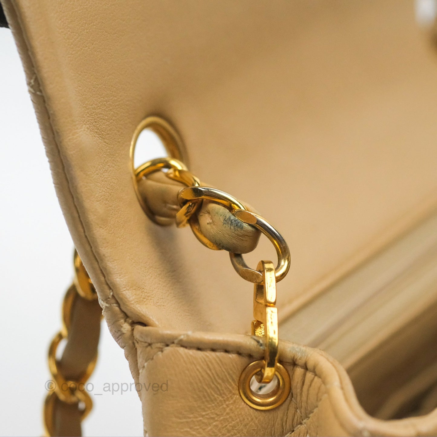 Chanel Vintage Square Flap Bag Beige Lambskin 24K Gold Hardware