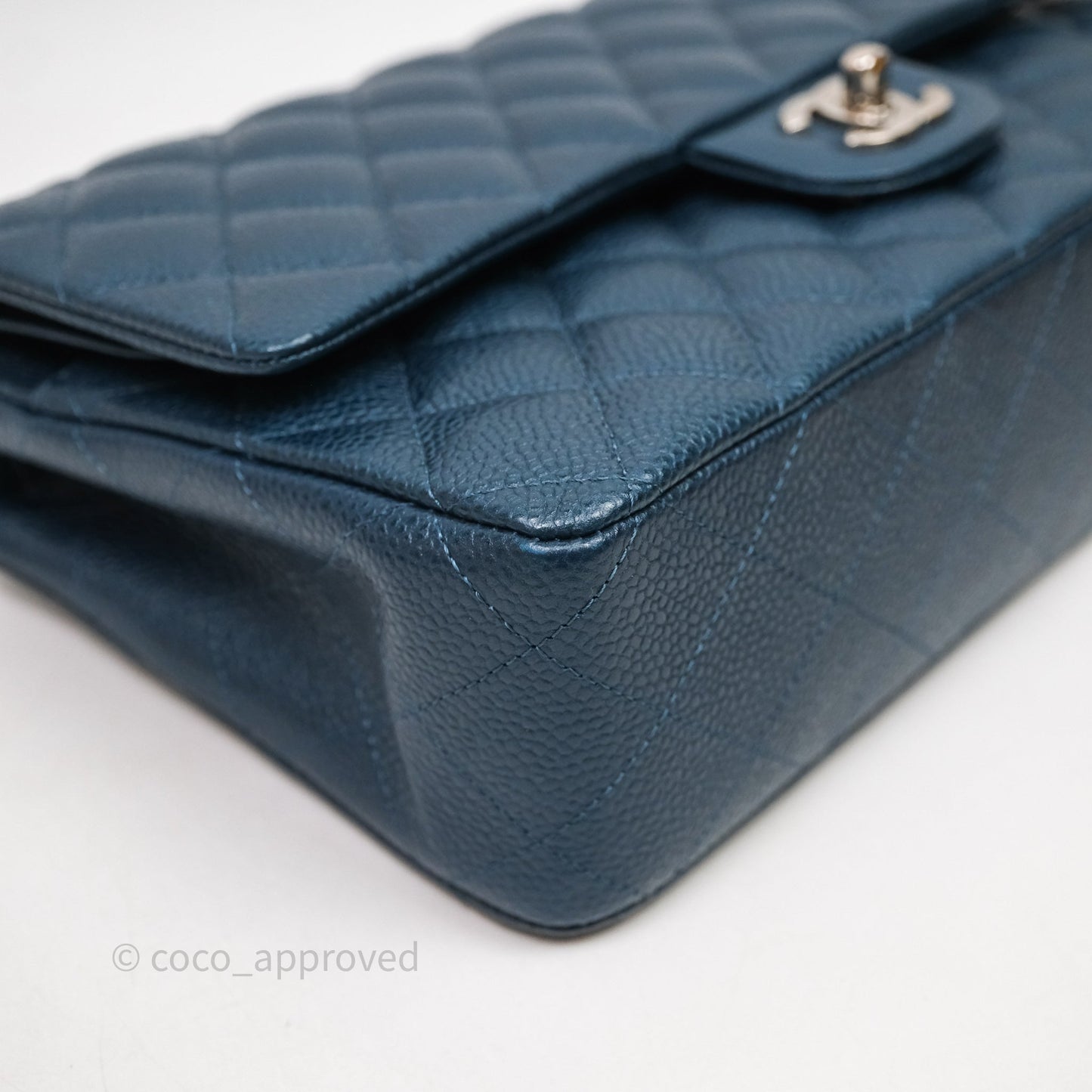 Chanel Classic Medium Flap Quilted Iridescent Teal Caviar Silver Hardware