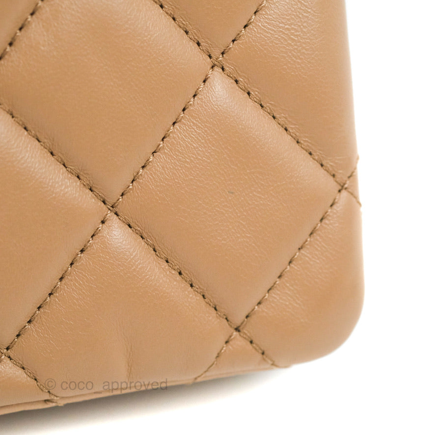 Chanel Flap Bag with Adjustable Strap Beige Lambskin Aged Gold Hardware 22K