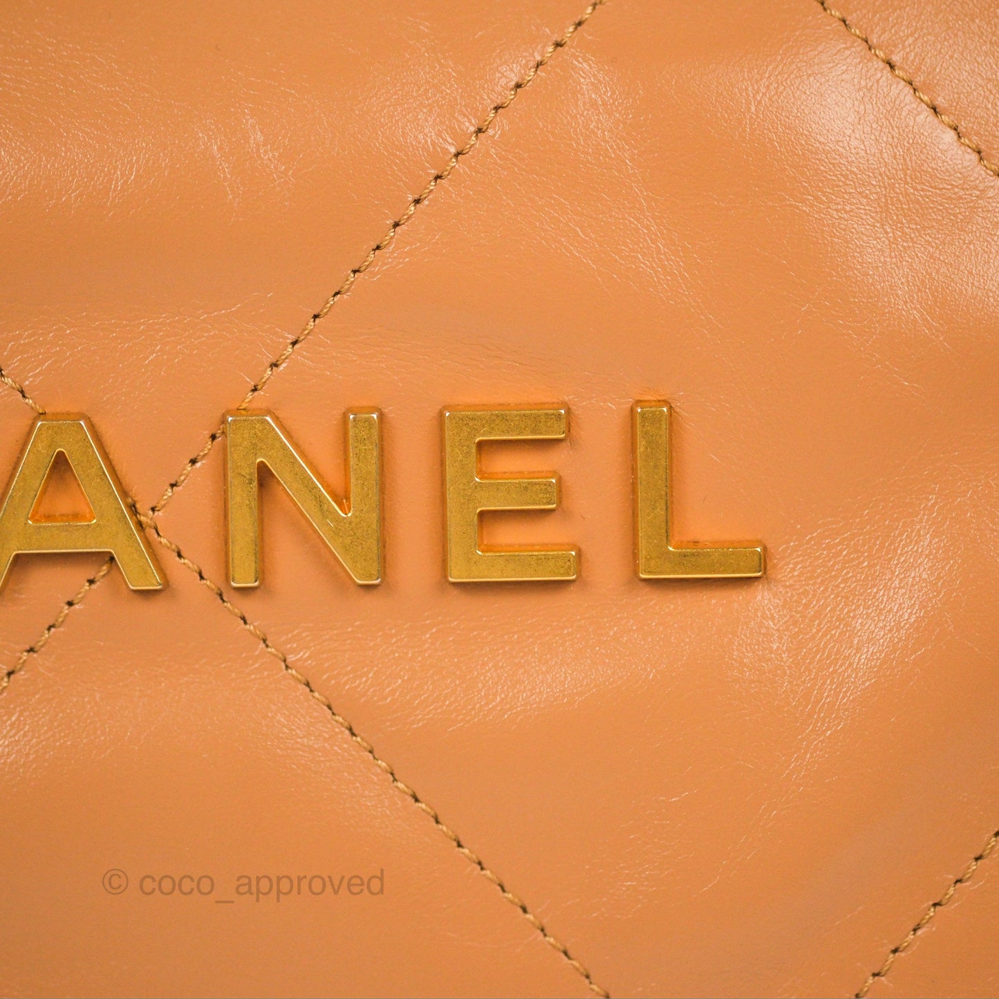Chanel 22 Small Caramel Beige Shiny Calfskin Aged Gold Hardware