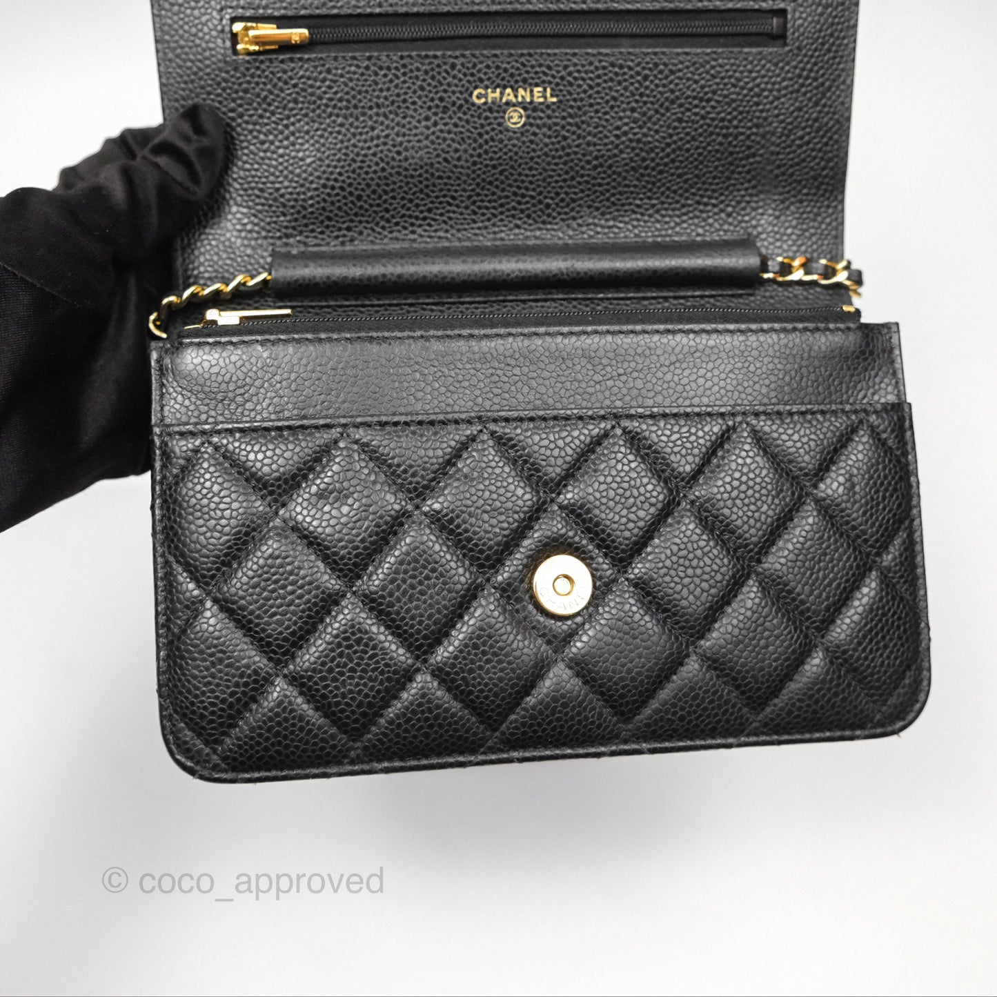 Chanel Classic Quilted Wallet On Chain WOC Black Caviar Gold Hardware