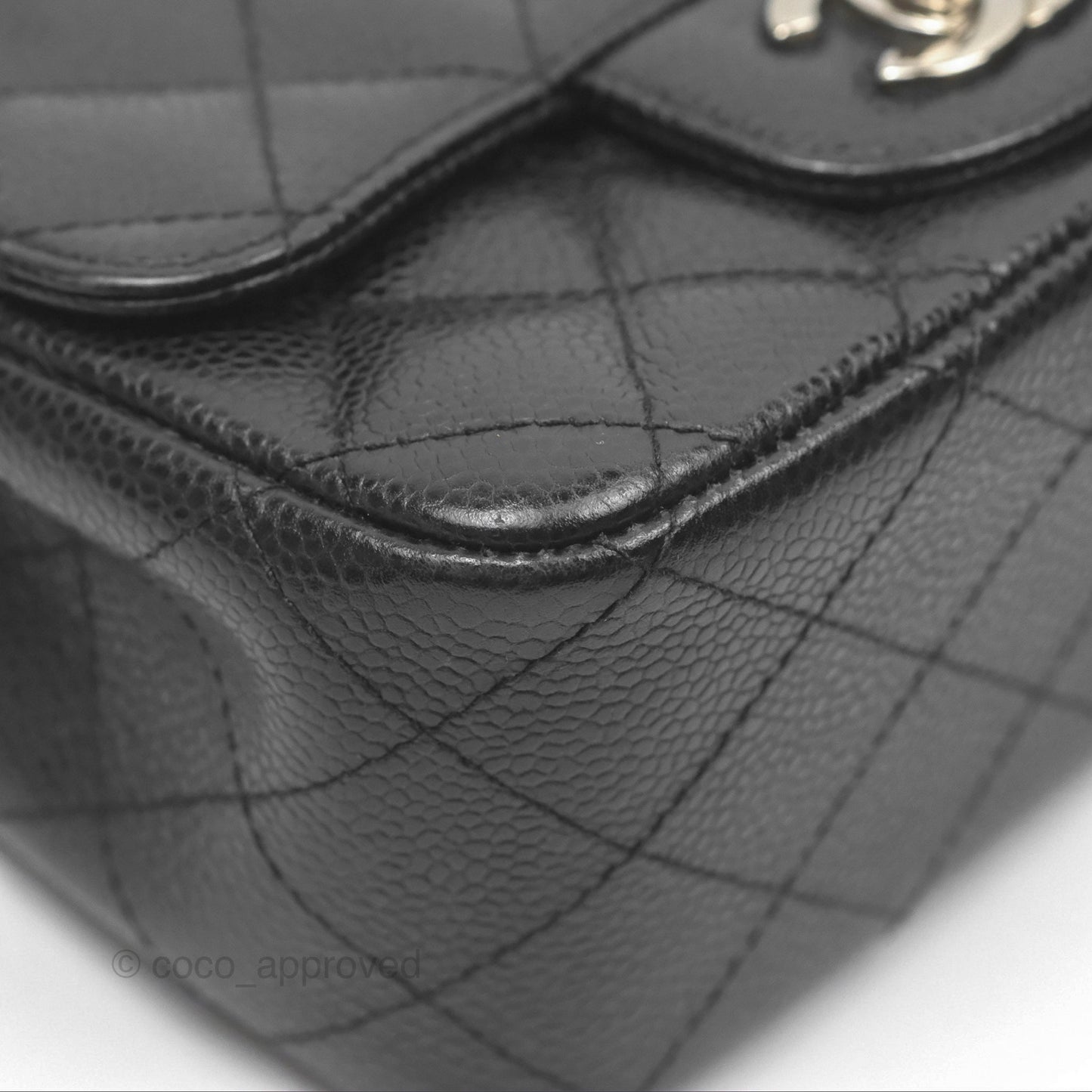 Chanel Mini Square Flap Quilted Black Caviar Silver Hardware