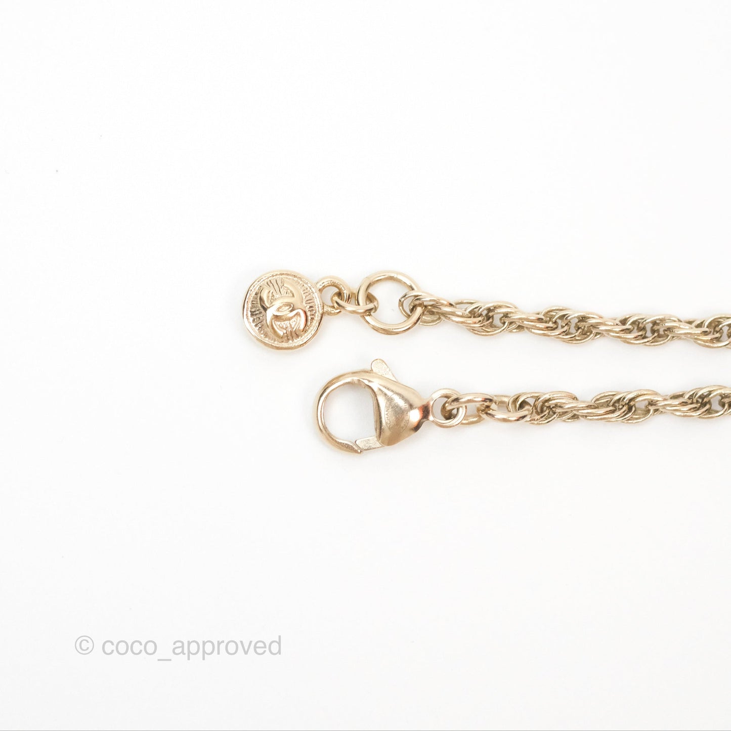Chanel Pearl CC Necklace Blue Gold Tone 18P