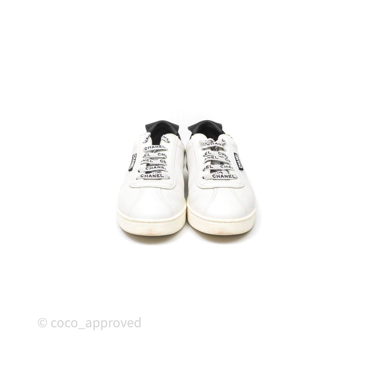 Chanel Logo Pull Tab Lace-up Sneakers White & Black Size 37.5
