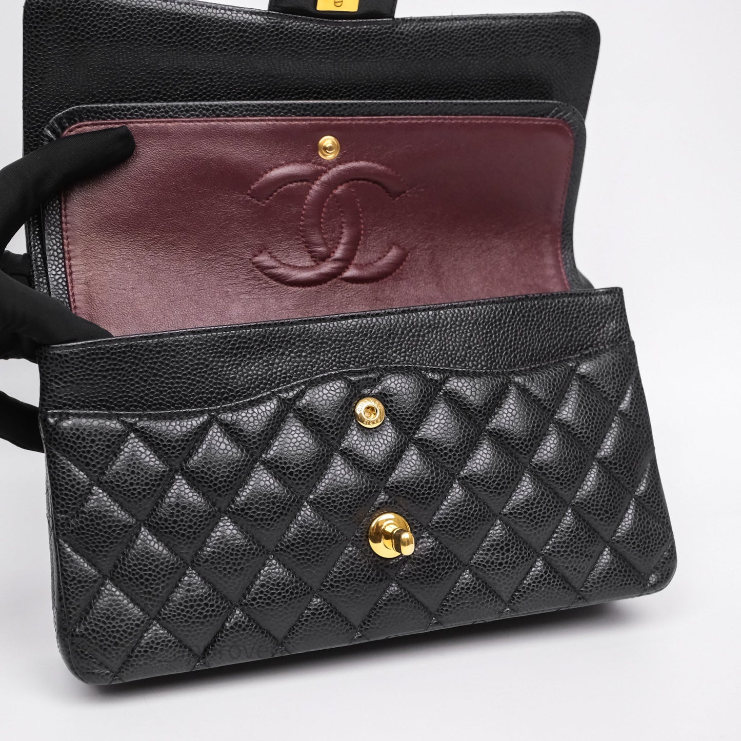 Chanel Classic M/L Medium Flap Quilted Black Caviar Gold Hardware