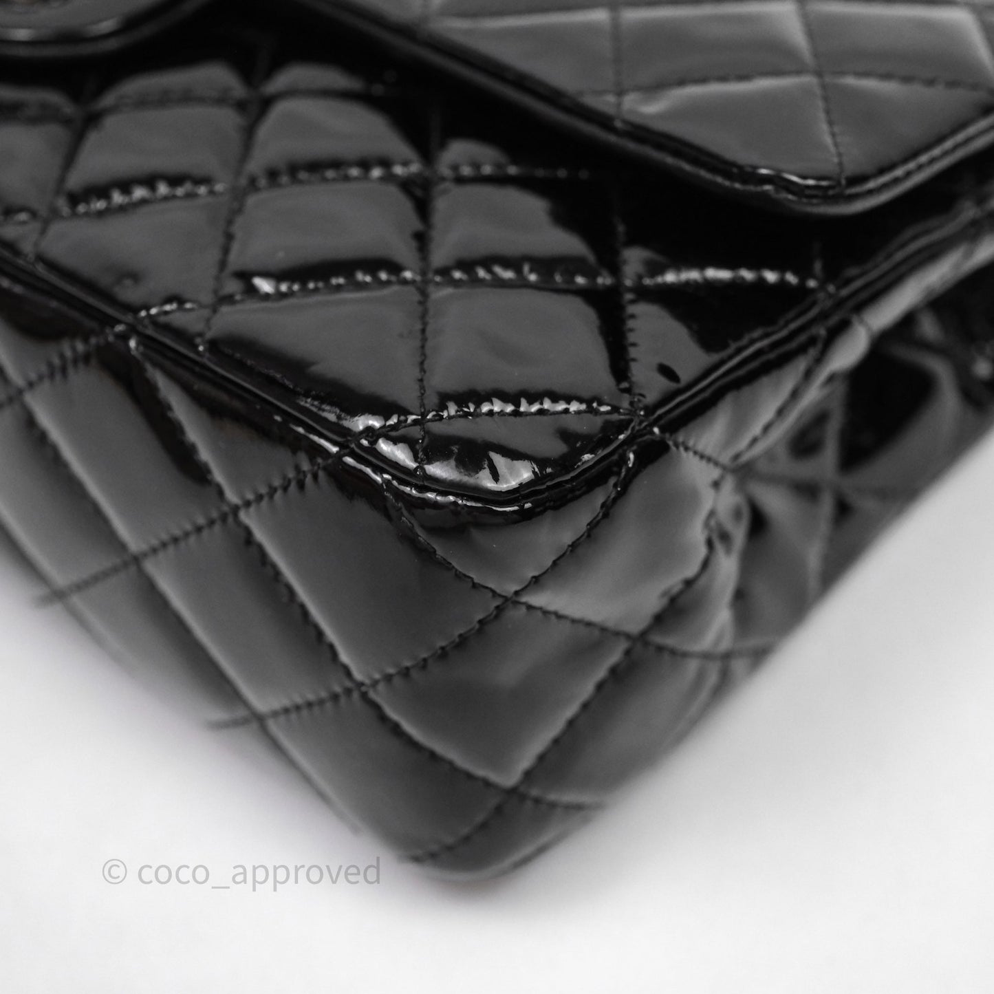 Chanel Medium Classic Flap Quilted Black Patent Silver Hardware