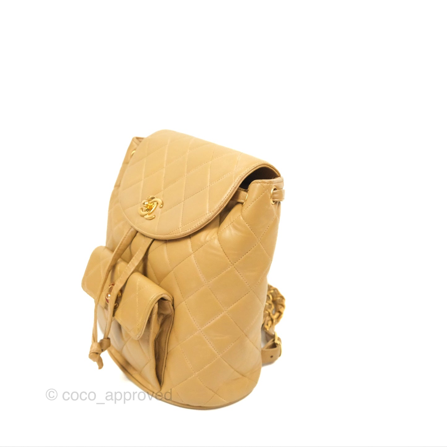 Chanel Vintage CC Duma Backpack Beige Lambskin 24K Gold Hardware