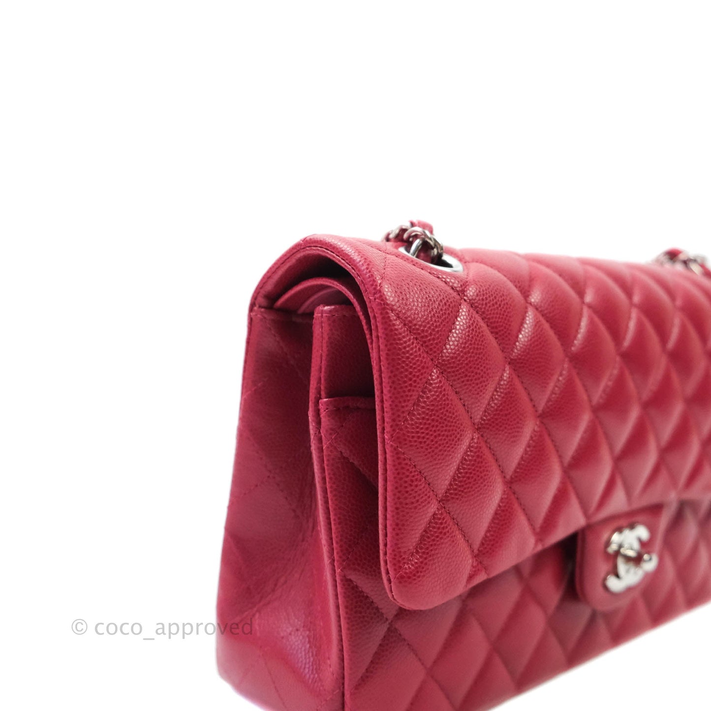 Chanel Classic M/L Medium Double Flap Red Caviar Silver Hardware 18B