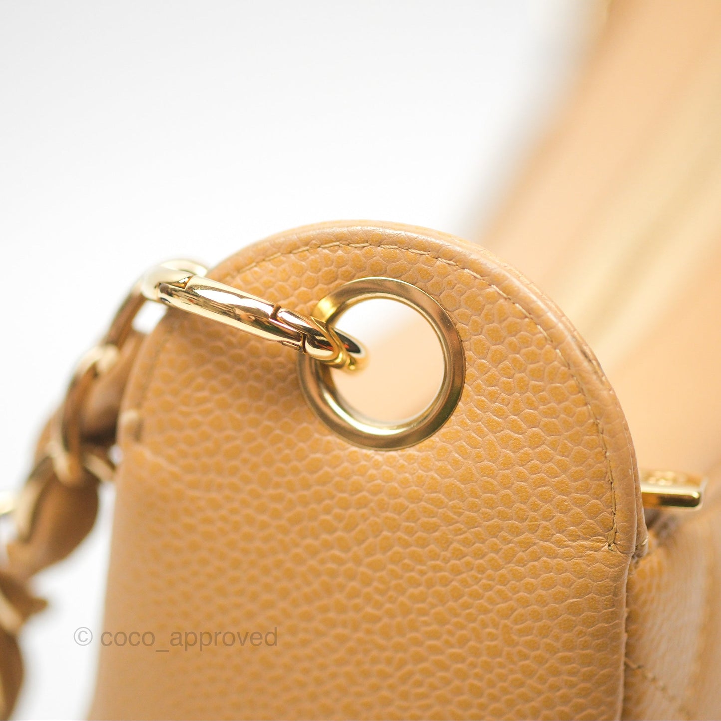 Chanel Vintage CC Quilted Hobo Shoulder Bag Beige Caviar Gold Hardware