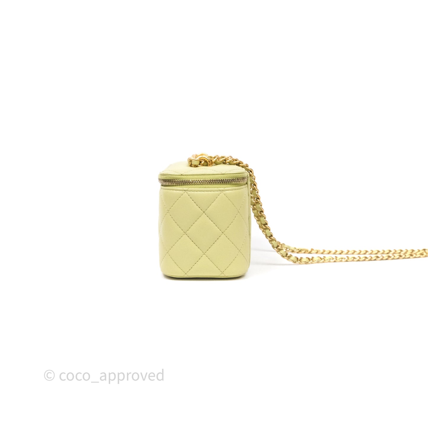 Chanel Quilted Vanity With Chain Lambskin Green Gold Hardware