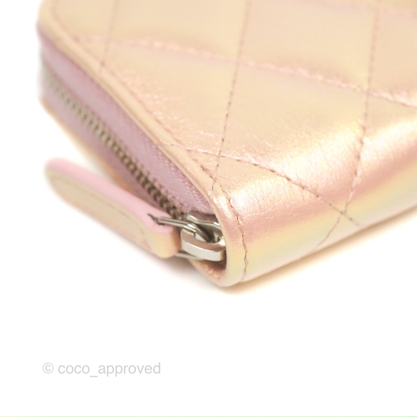 Chanel Classic Zipped Coin Purse Iridescent Pink Calfskin Silver Hardware