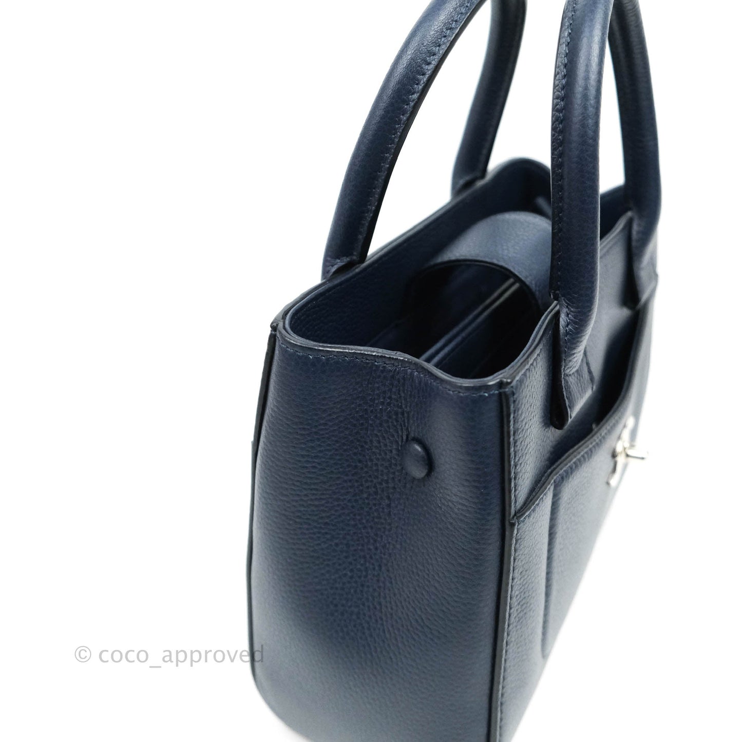 Chanel Mini Neo Executive Shopper Tote Black Grained Calfskin Navy Silver Hardware