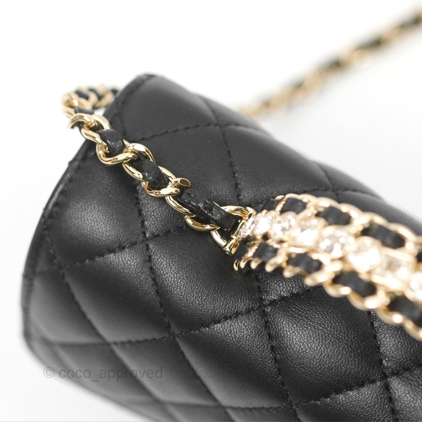Chanel Mini Rectangle Flap with Crystals Top Handle Black Lambskin 23A