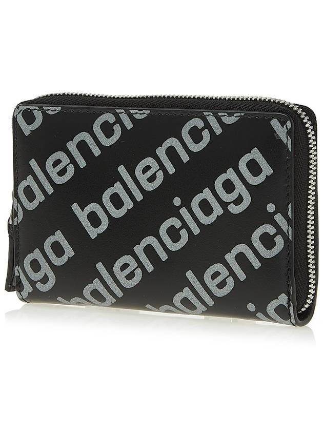 Luxury Balenciaga All Over Logo Zip Around Half Wallet Black
