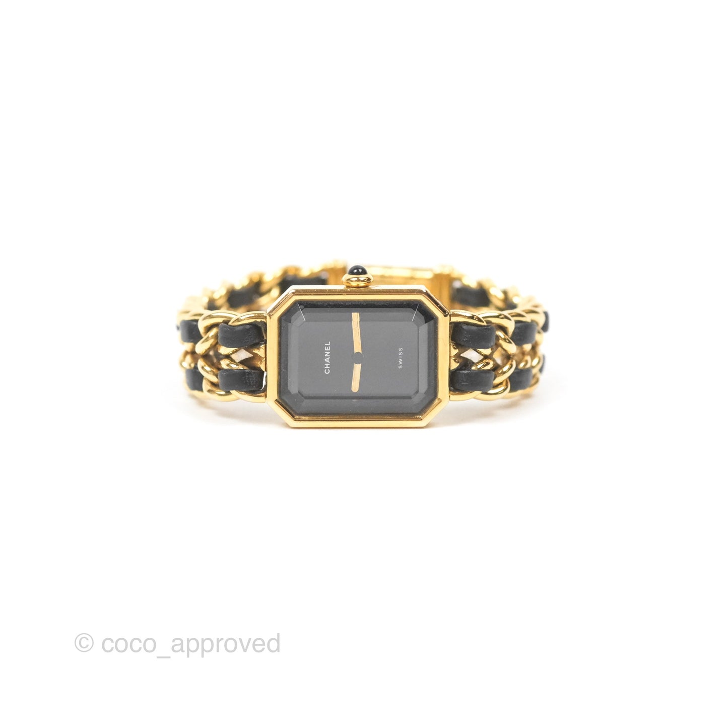 Chanel Vintage Première Watch Black Leather Gold Plated S Size