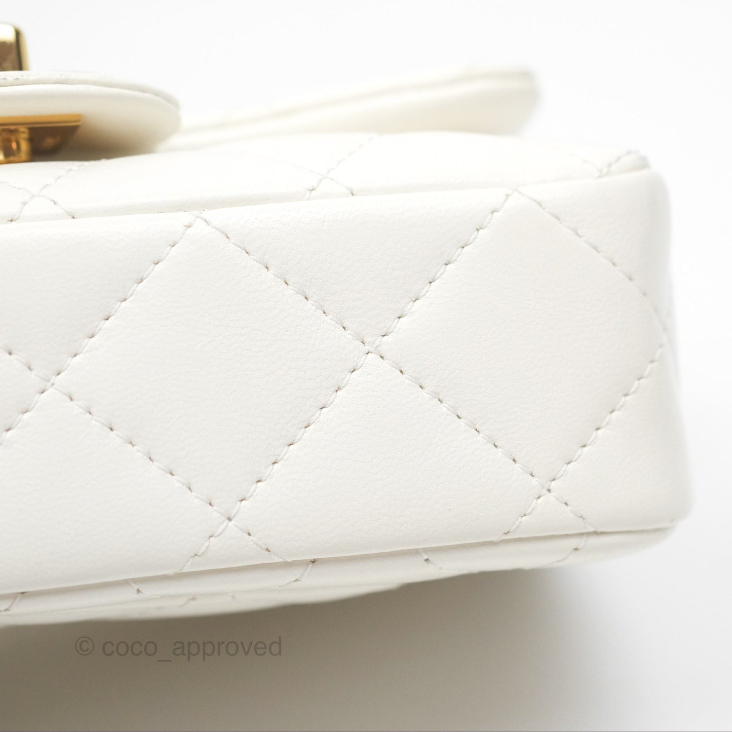 Chanel Top Handle Mini Flap Ivory White Lambskin Gold Hardware