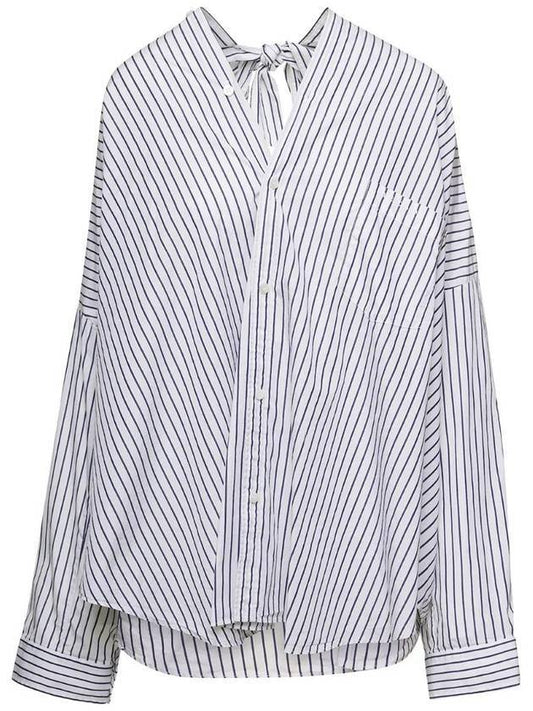 Luxury Balenciaga Knotted Poplin Oversized Long Sleeve Shirt White Blue