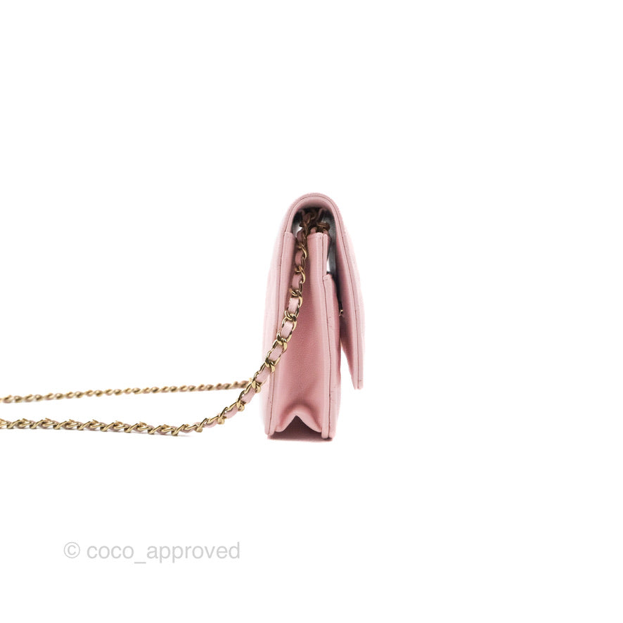 Chanel Quilted Classic Wallet on Chain WOC Pink Caviar Gold Hardware