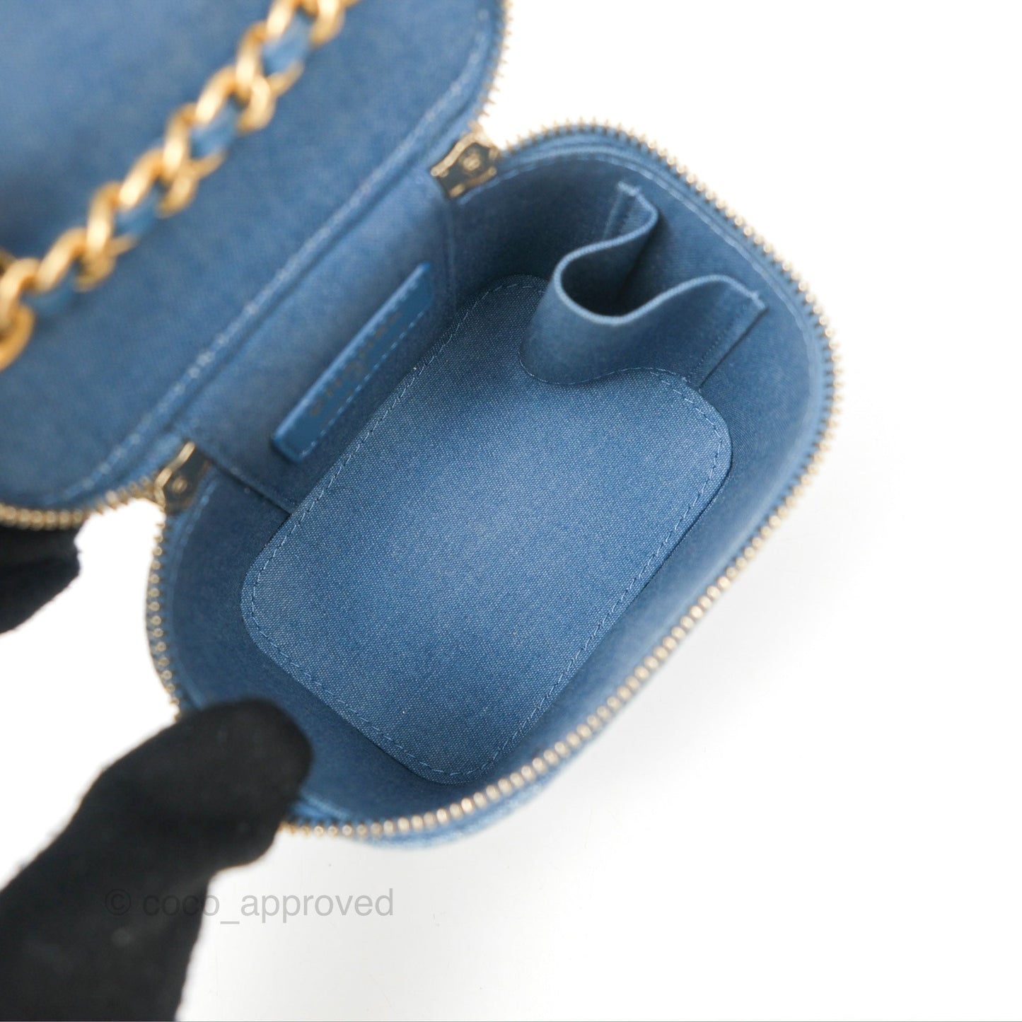 Chanel Mini Pearl Crush Vanity With Chain Denim Aged Gold Hardware