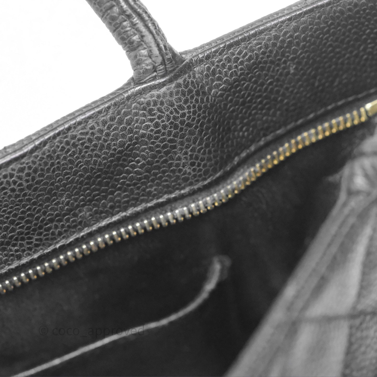Chanel Vintage Medallion CC Black Caviar Tote Bag Gold Hardware