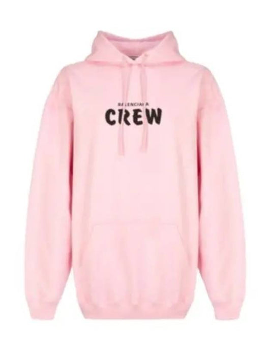 Luxury Balenciaga Crew Logo Print Oversized Hoodie Pink