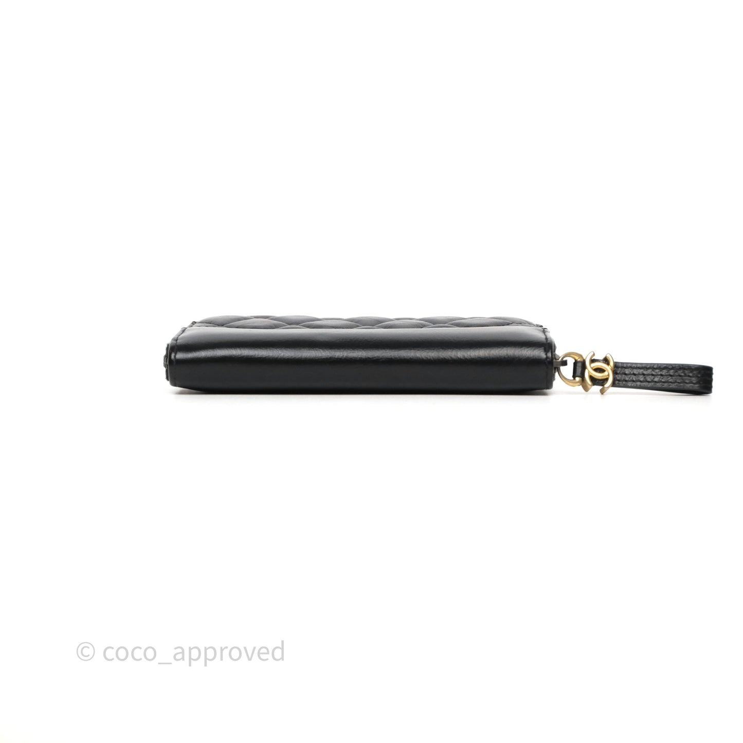 Chanel Quilted Gabrielle Zip Long Wallet Black Aged Gold Hardware