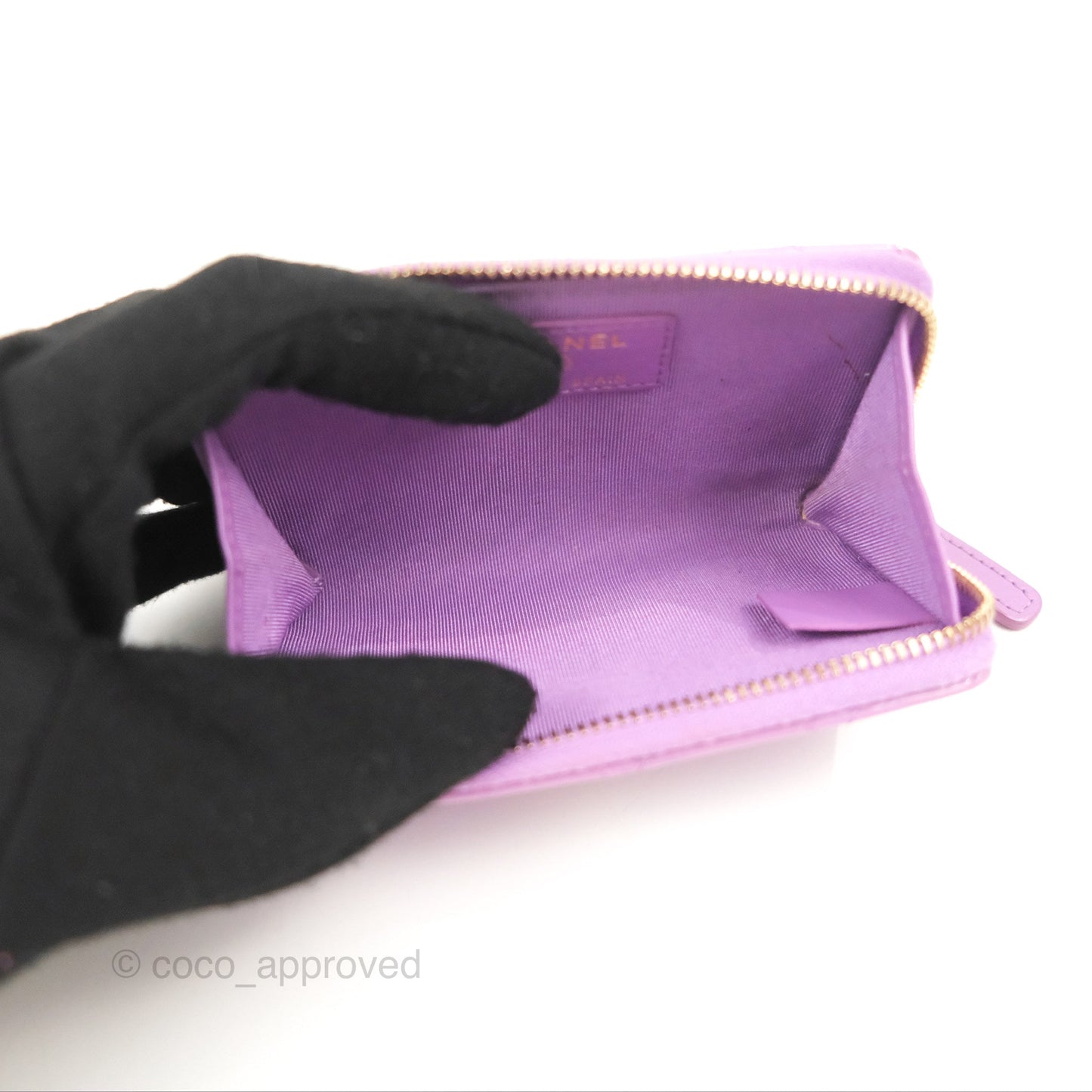 Chanel Classic Quilted Key Holder Purple Patent Gold Hardware