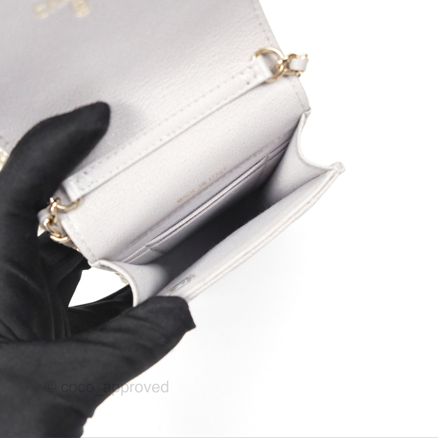 Chanel Quilted Phone Holder Grey Caviar Gold Hardware