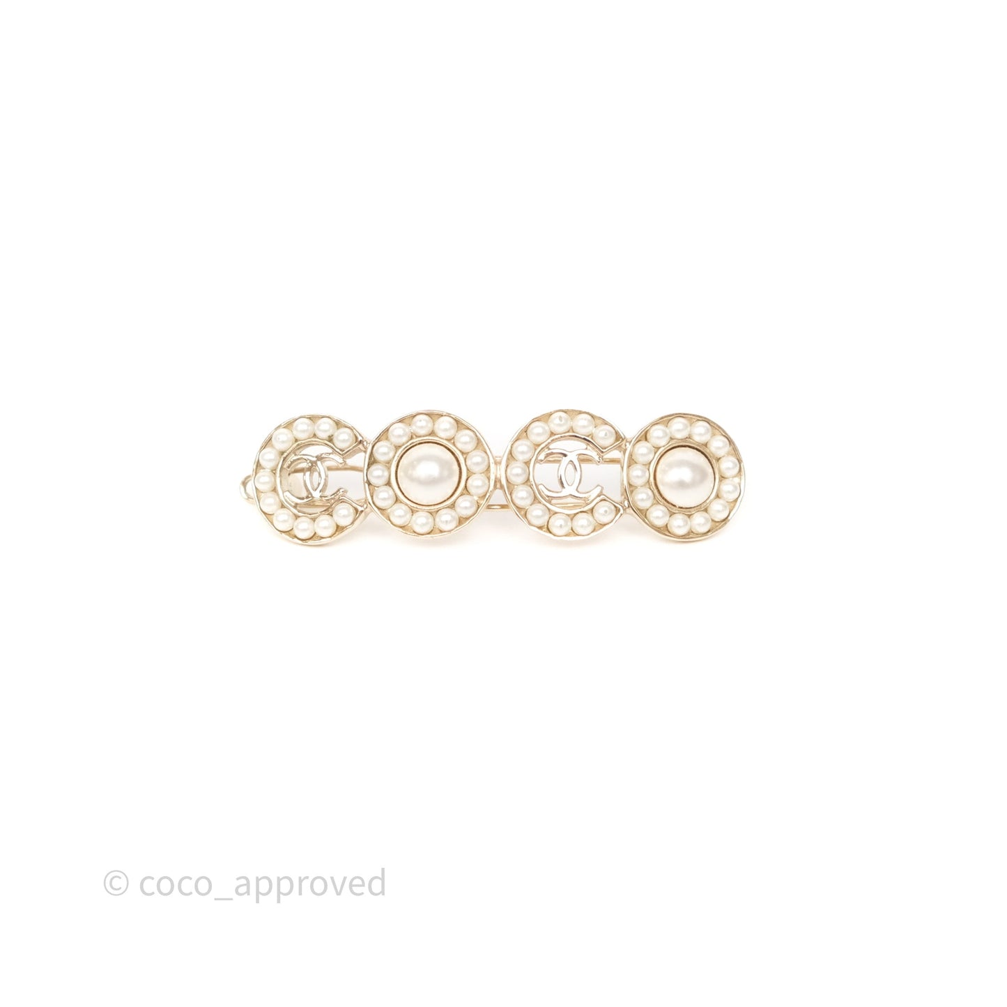 Chanel CC Coco Pearl Hair Clip Gold Tone 21P