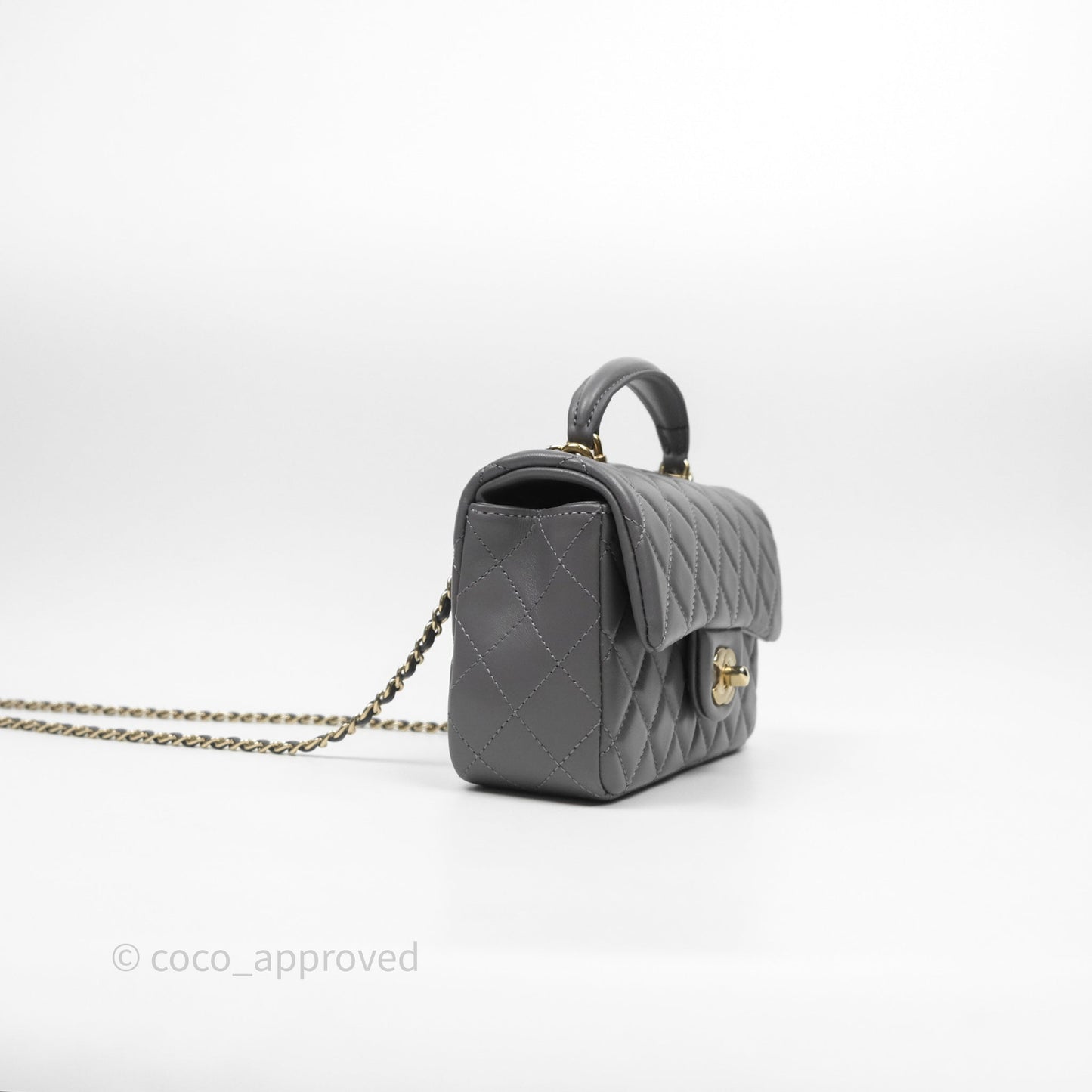 Chanel Top Handle Mini Rectangular Flap Grey Lambskin Gold Hardware