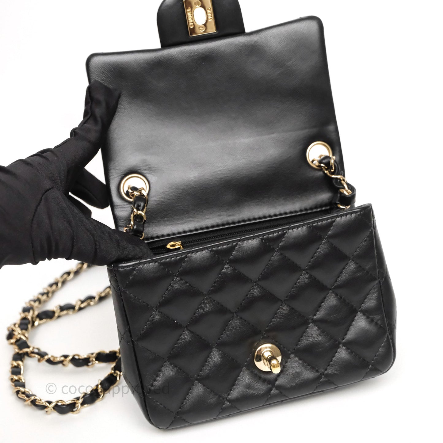 Chanel Mini Square Quilted Black Lambskin Gold Hardware