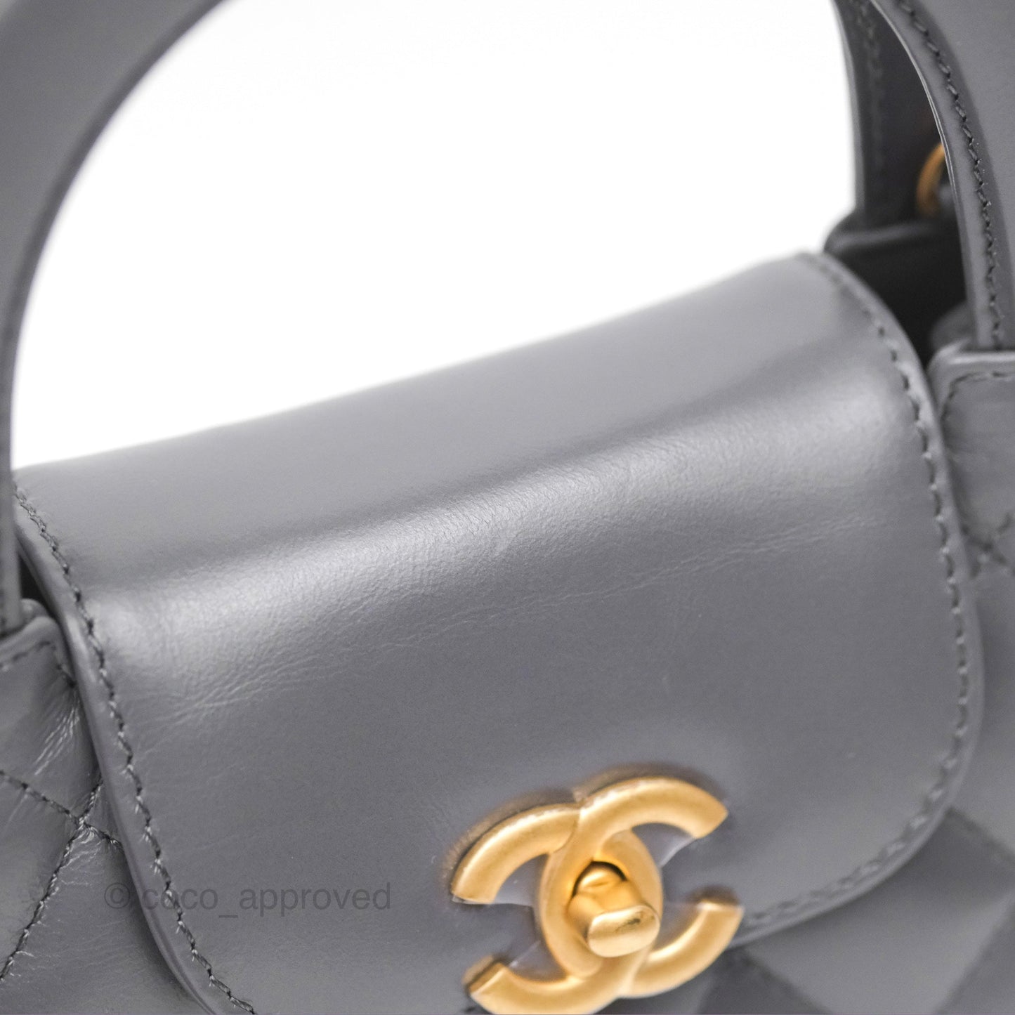 Chanel Kelly Bag Quilted Grey Shiny Calfskin Aged Gold Hardware