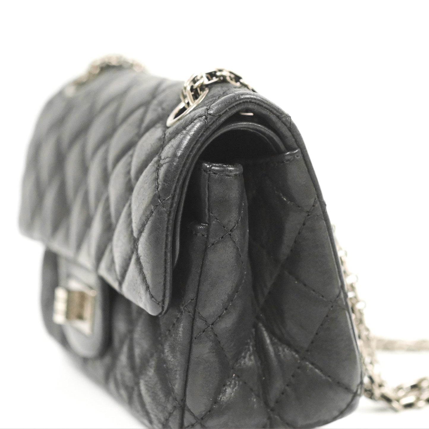 Chanel Mini Reissue 224 Double Flap Black Iridescent Calfskin Ruthenium Hardware