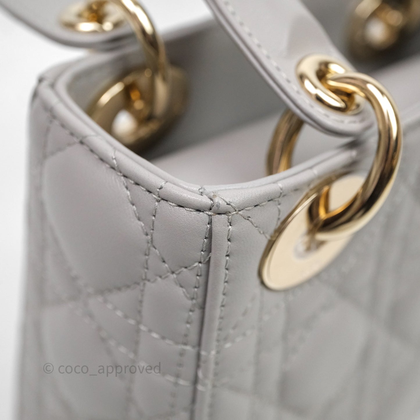 Christian Dior Mini Lady Dior Gray Lambskin Cannage Diamonds Gold Hardware