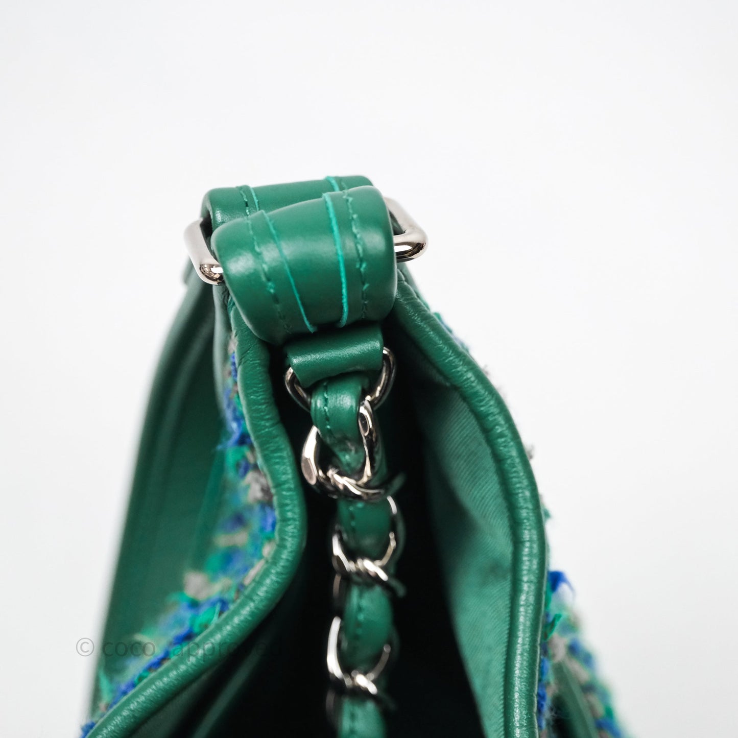 Chanel Tweed Jungle Stroll Hobo Bag Green Silver Hardware