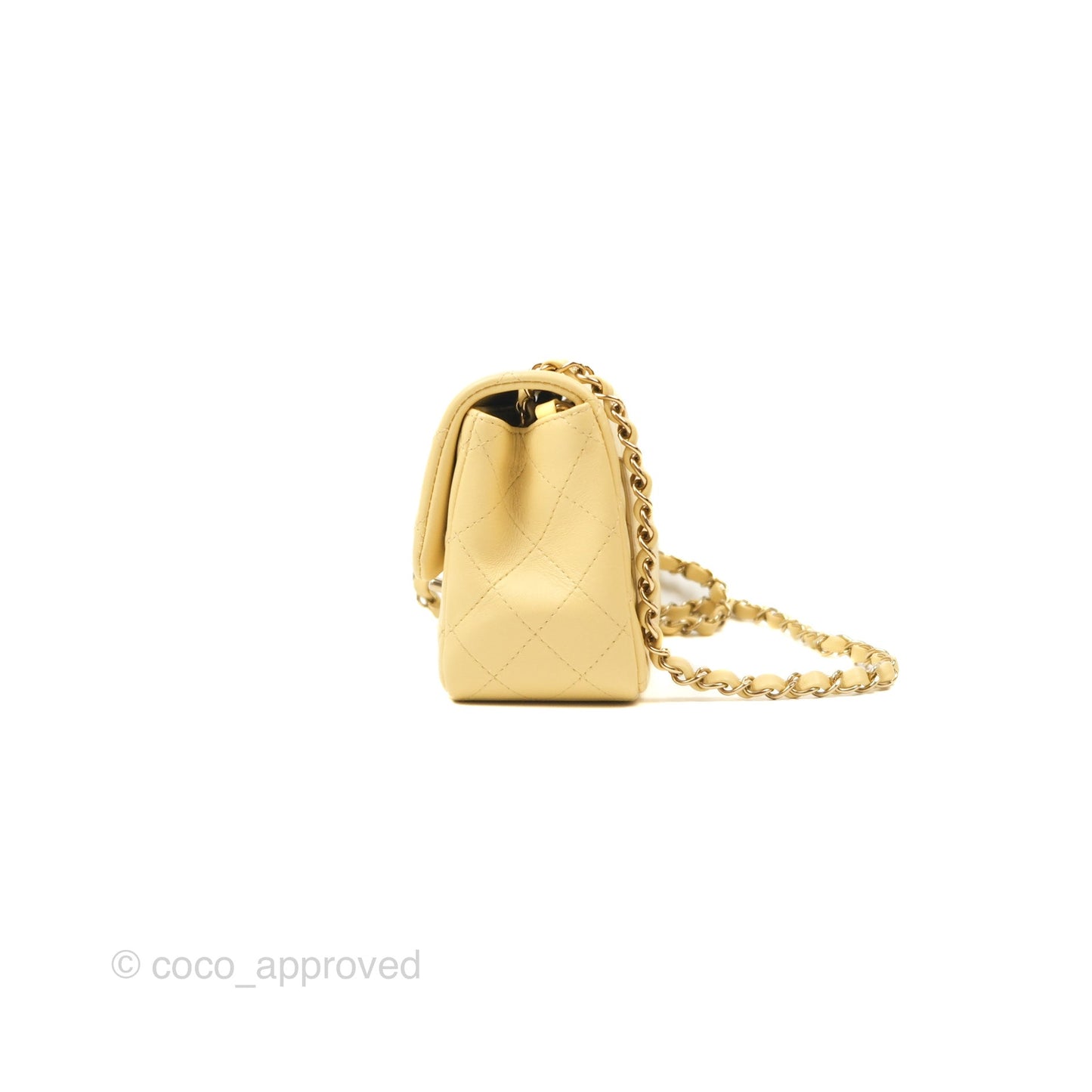 Chanel Quilted Mini Square Yellow Lambskin Gold Hardware