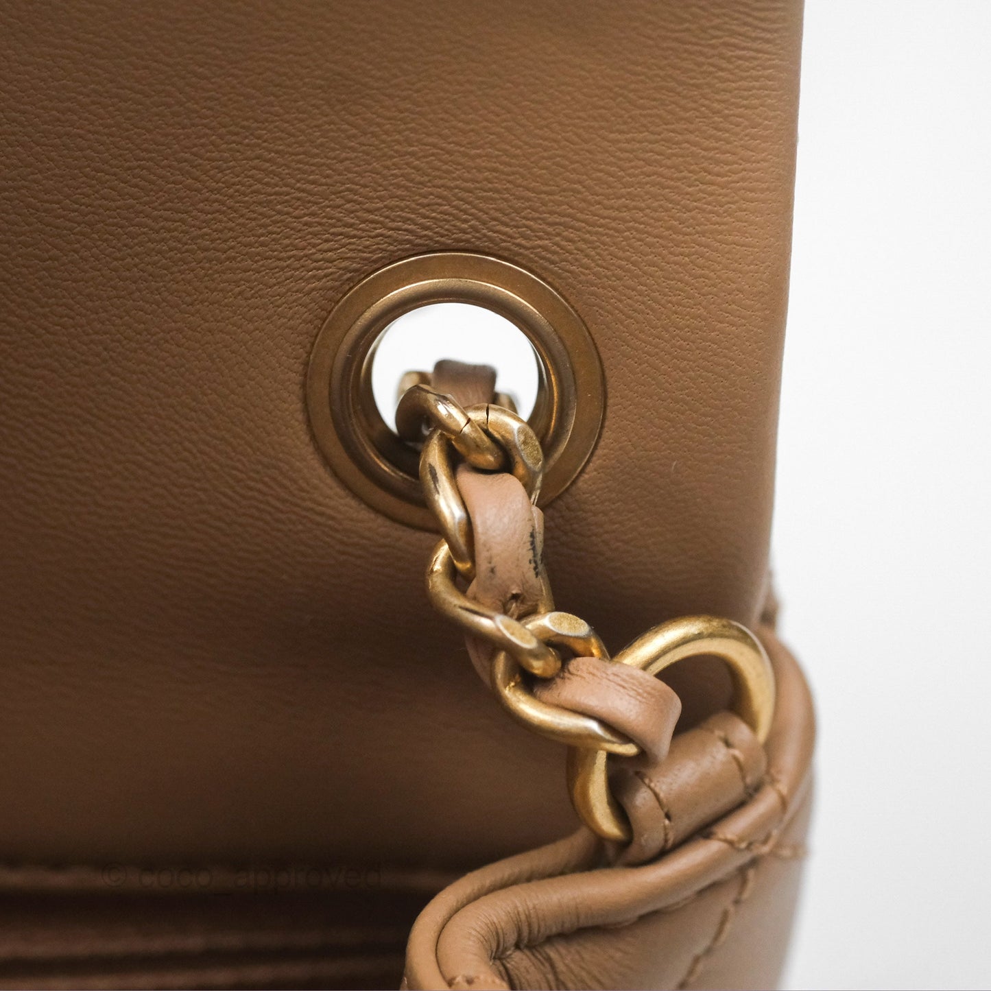 Chanel Mini Rectangular Pearl Crush Quilted Beige Lambskin Aged Gold Hardware