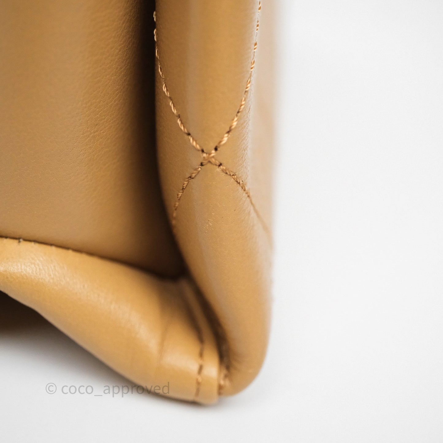 Chanel Small Coco Luxe Flap Bag Caramel Beige Calfskin Aged Gold Hardware
