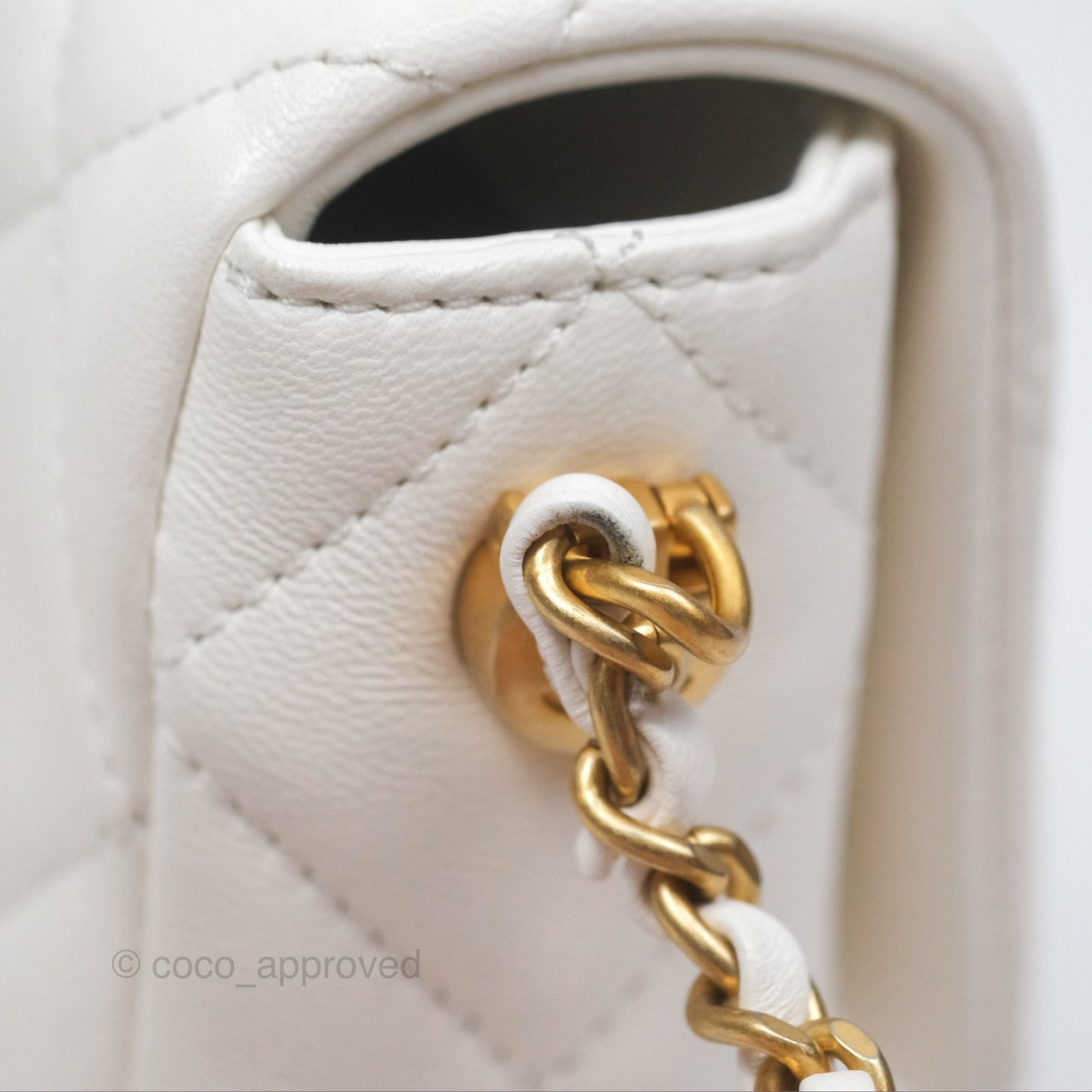 Chanel Quilted My Perfect Mini With Pearl White Lambskin Aged Gold Hardware 21K