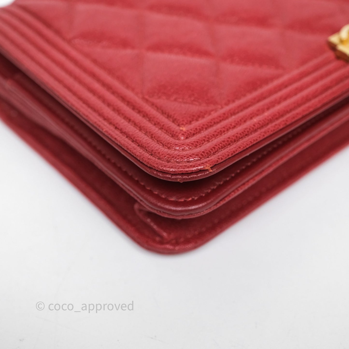Chanel Boy Wallet on Chain WOC Red Caviar Aged Gold Hardware