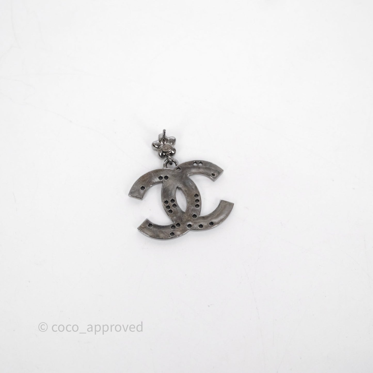 Chanel Gunmetal Star Crystal CC Dangle Earrings 24K