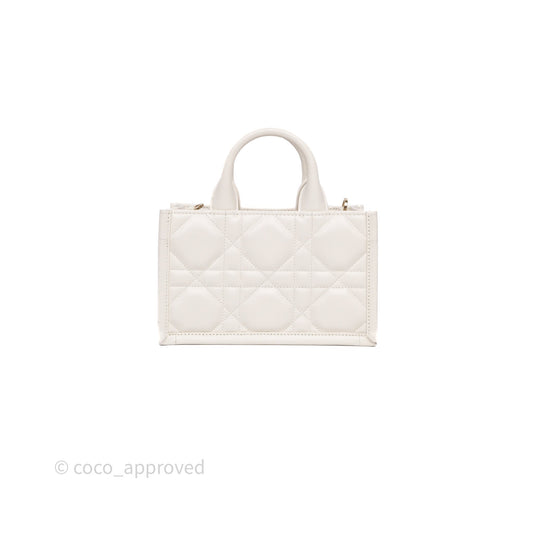Christian Dior Mini Dior Book Tote Latte Macrocannage Calfskin Gold Hardware