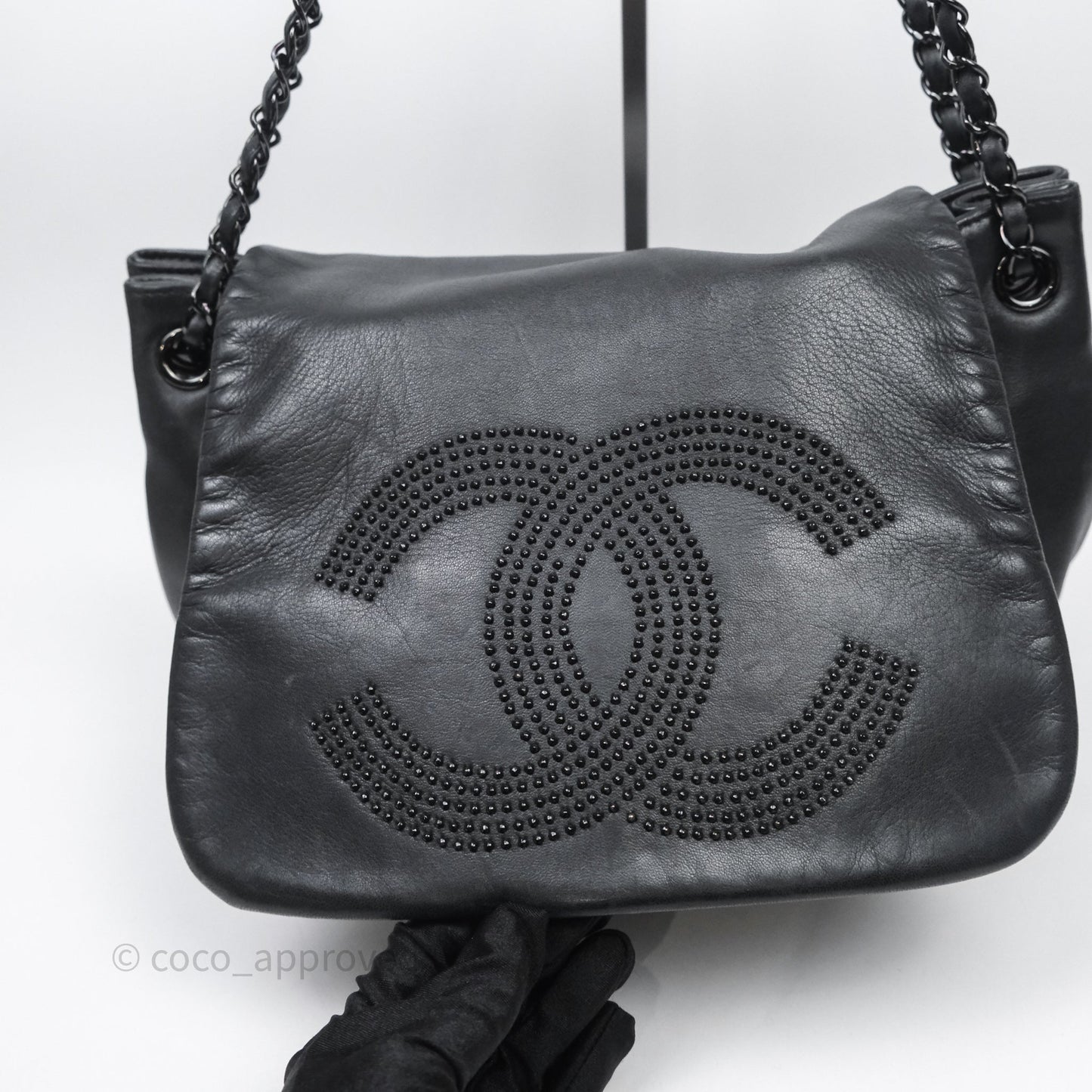 Chanel Lambskin Studded Accordion Black CC Flap Bag So Black Hardware