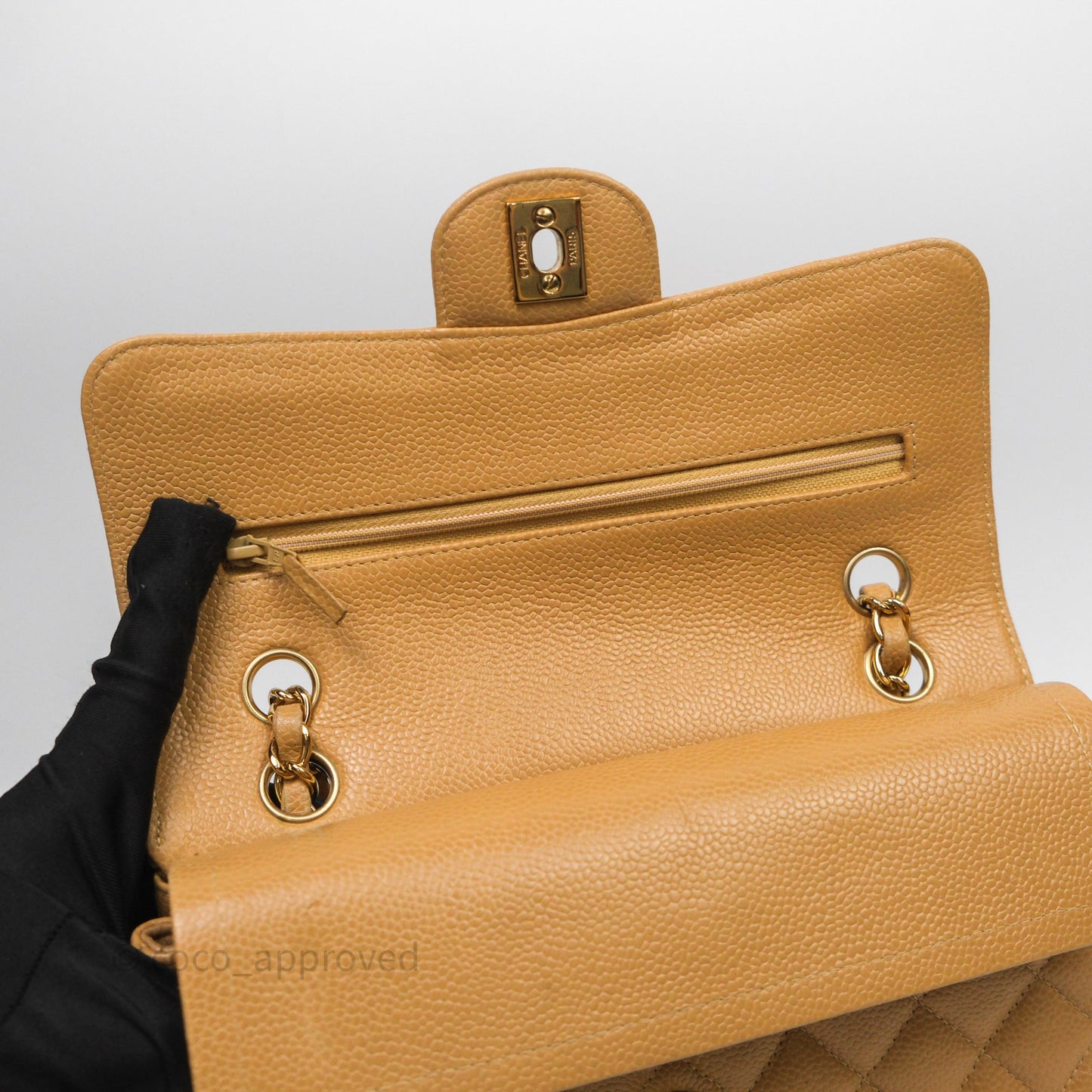 Chanel Vintage Small Classic Flap Beige Claire Caviar 24K Gold Hardware