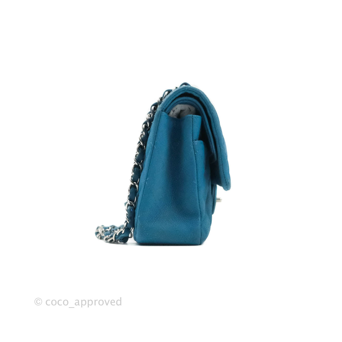 Chanel Classic M/L Medium Double Flap Turquoise Matte Caviar Silver Hardware