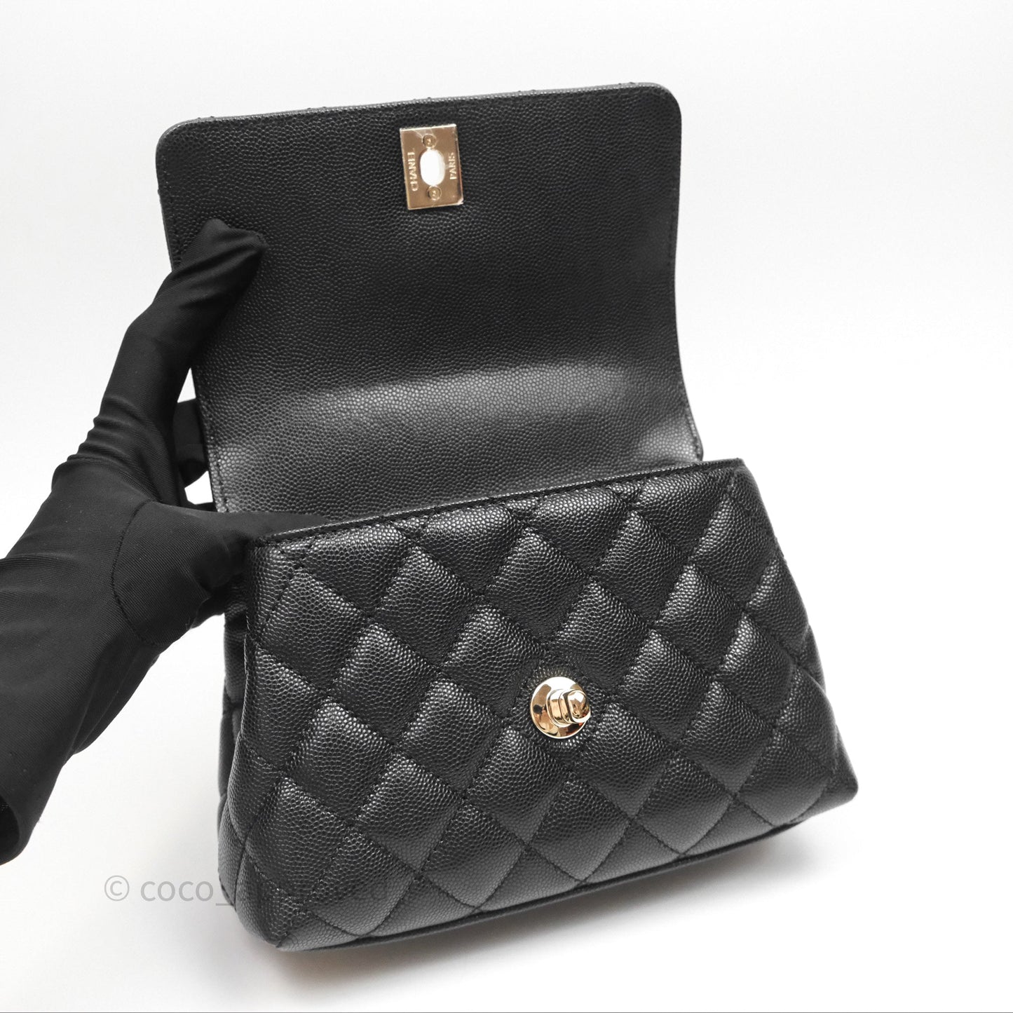 Chanel Mini Coco Handle Quilted Black Caviar Gold Hardware