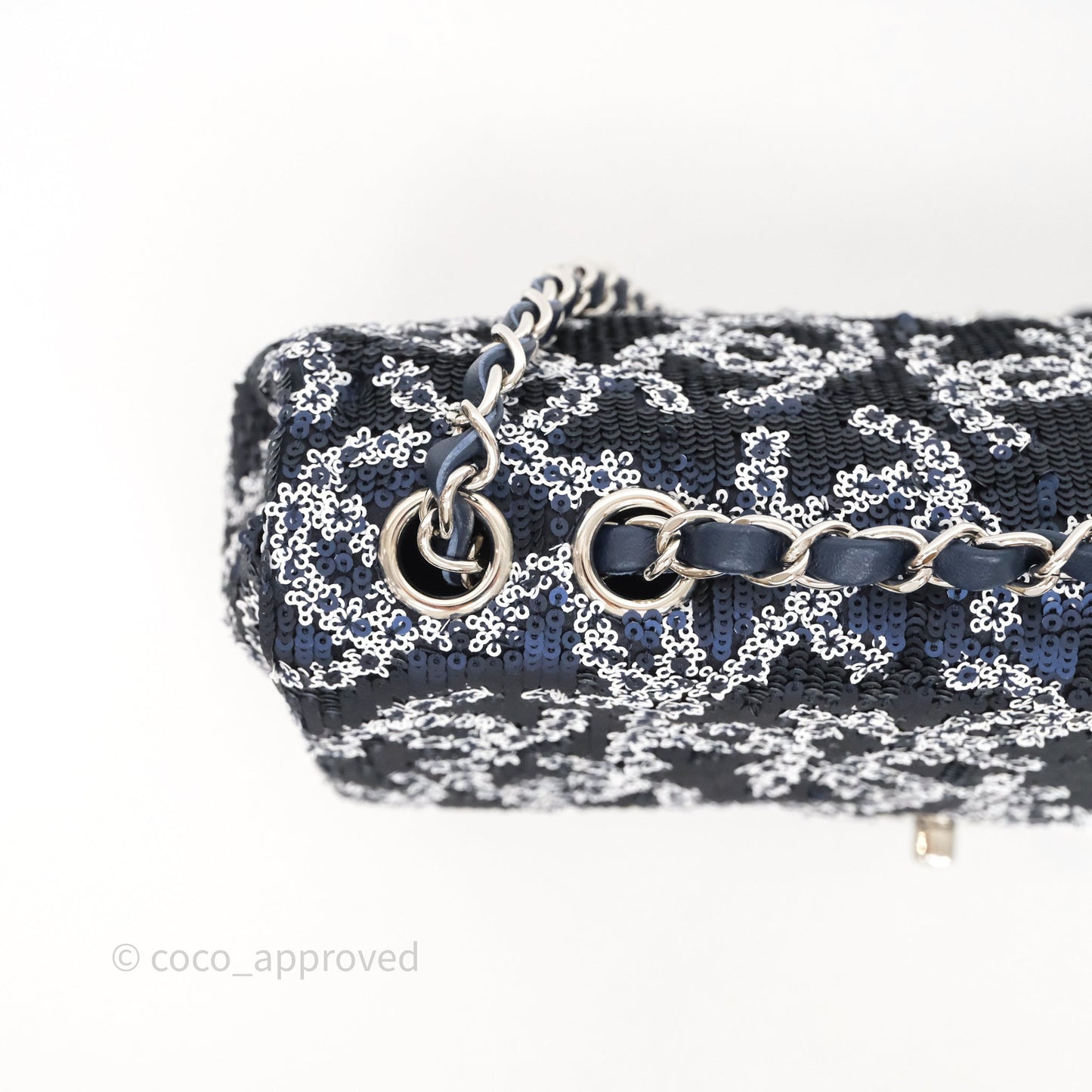 Chanel Medium CC Sequins Flap Bag White/ Navy Silver Hardware 19P