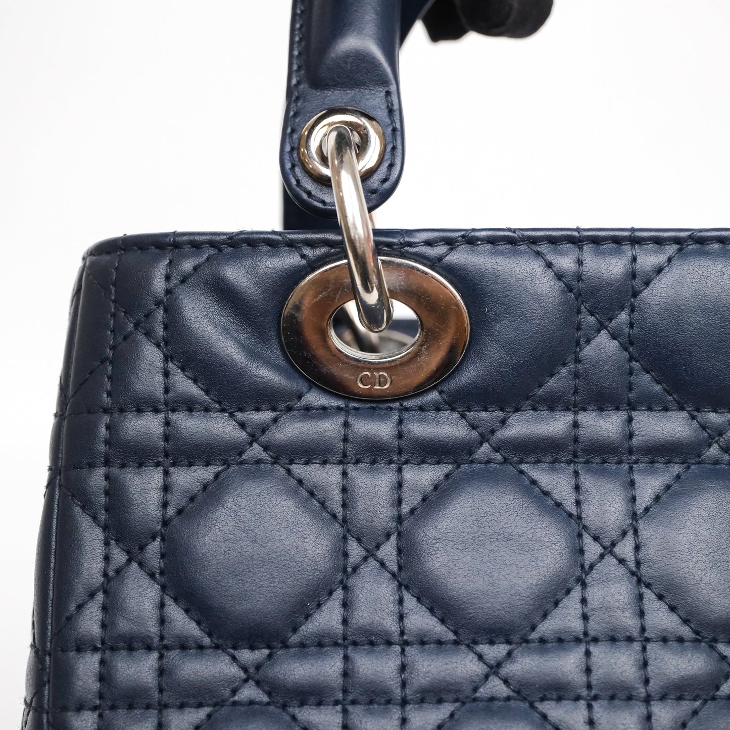 Christian Dior Medium Lady Dior Navy Lambskin Silver Hardware
