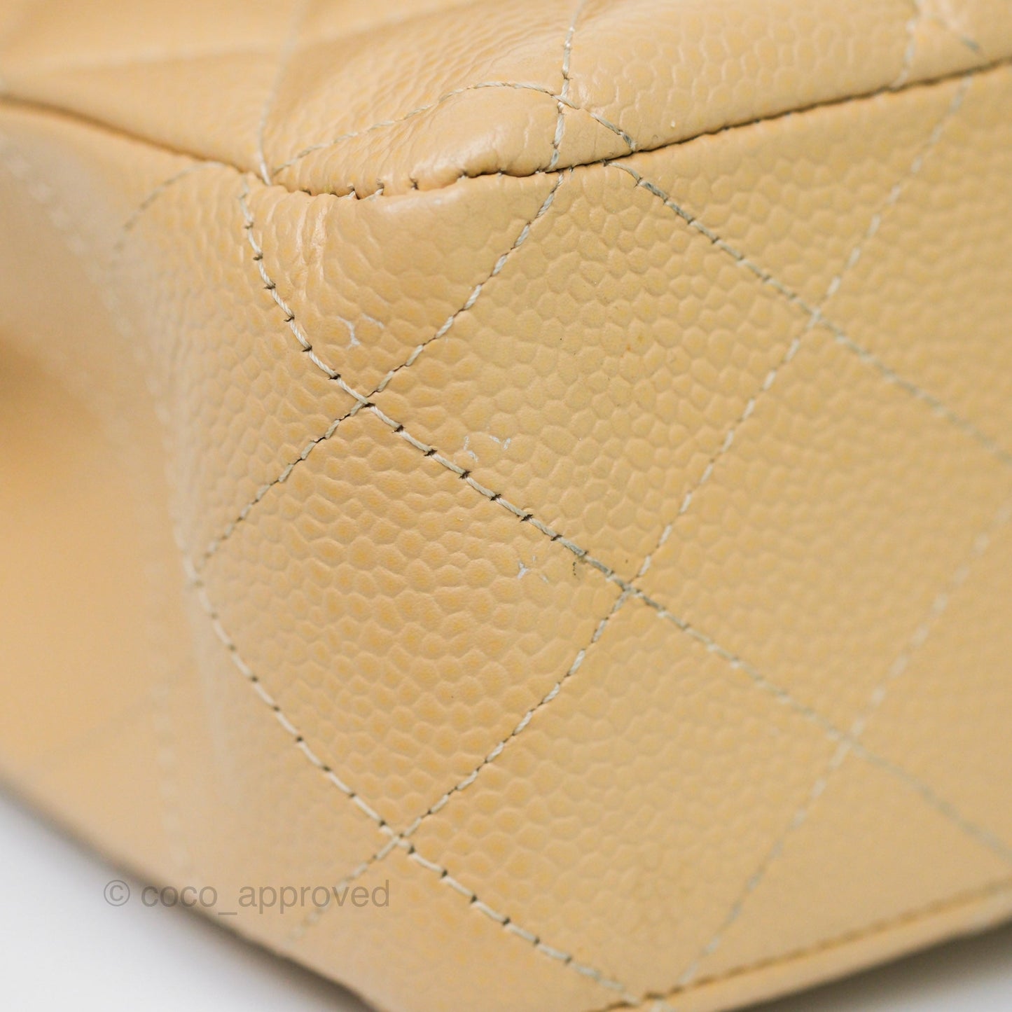 Chanel M/L Medium Classic Flap Quilted Beige Caviar Gold Hardware